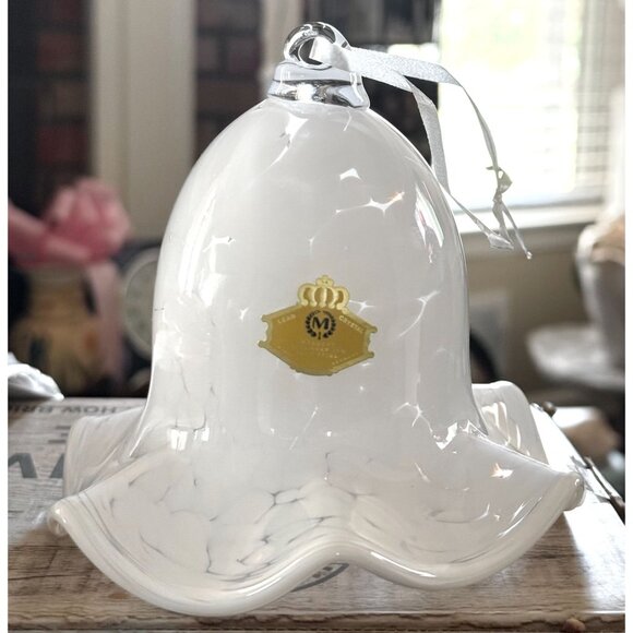 Handcut Lead Crystal Bell Ornament White Marble Pattern Kaolin Germany - Picture 2 of 8